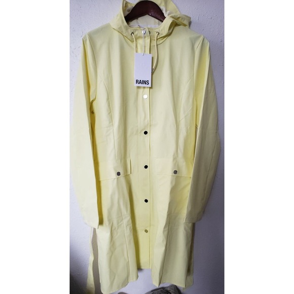 RAINS Curve W Hooded Jacket Straw‎ Yellow Waterproof Large L Rain - Picture 1 of 10